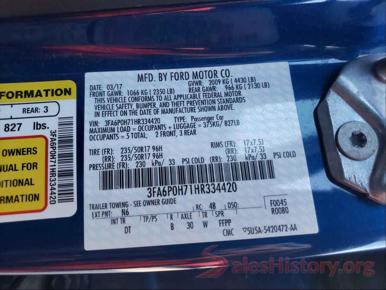 3FA6P0H71HR334420 2017 FORD FUSION