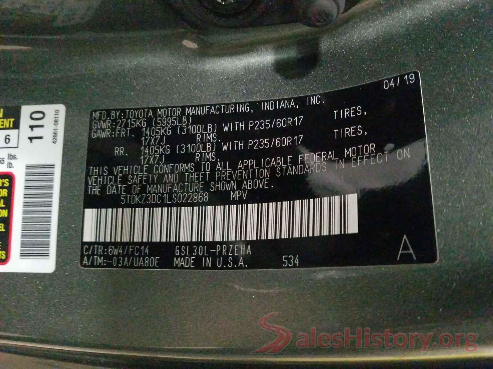 5TDKZ3DC1LS022868 2020 TOYOTA SIENNA