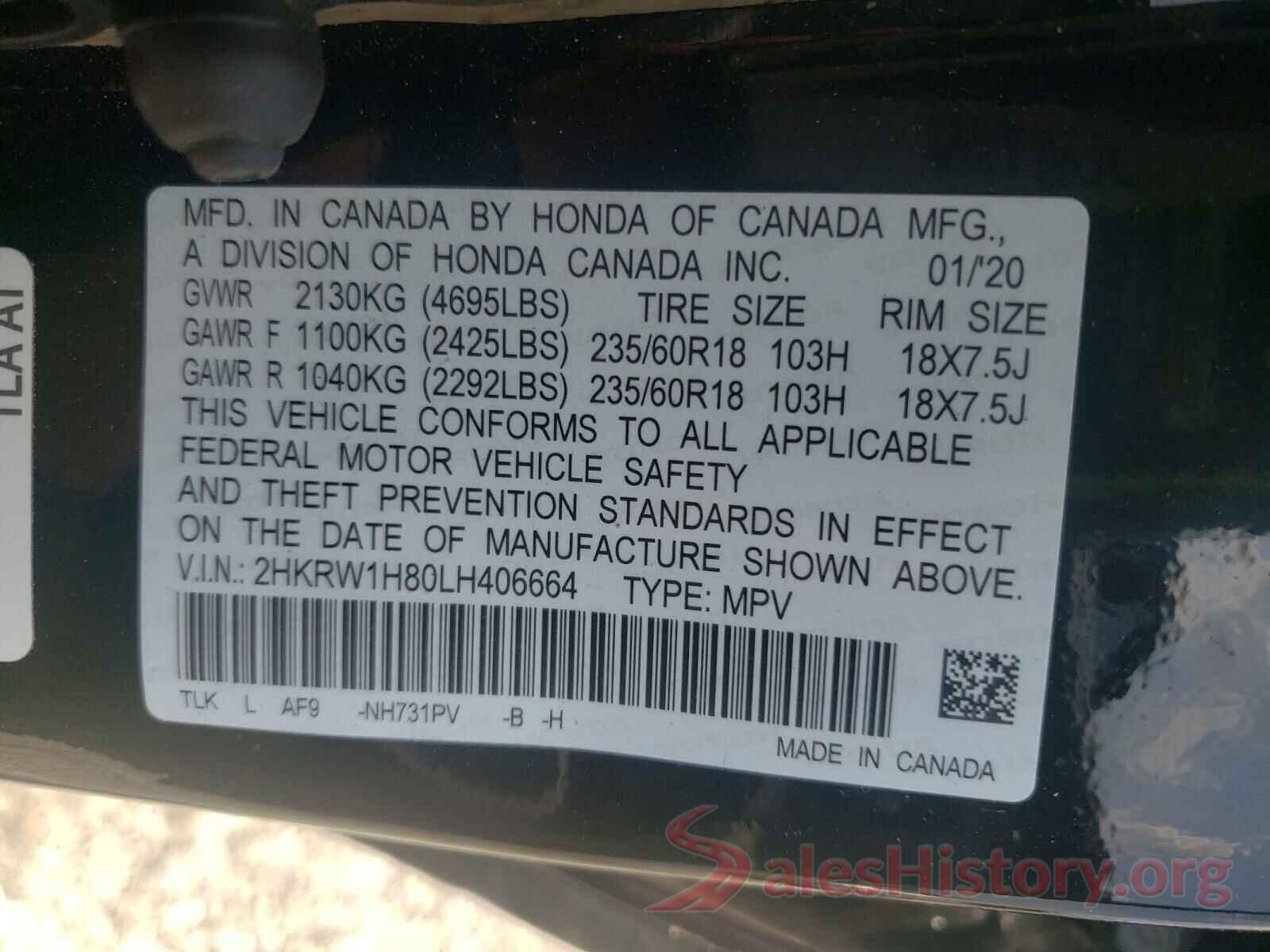 2HKRW1H80LH406664 2020 HONDA CRV