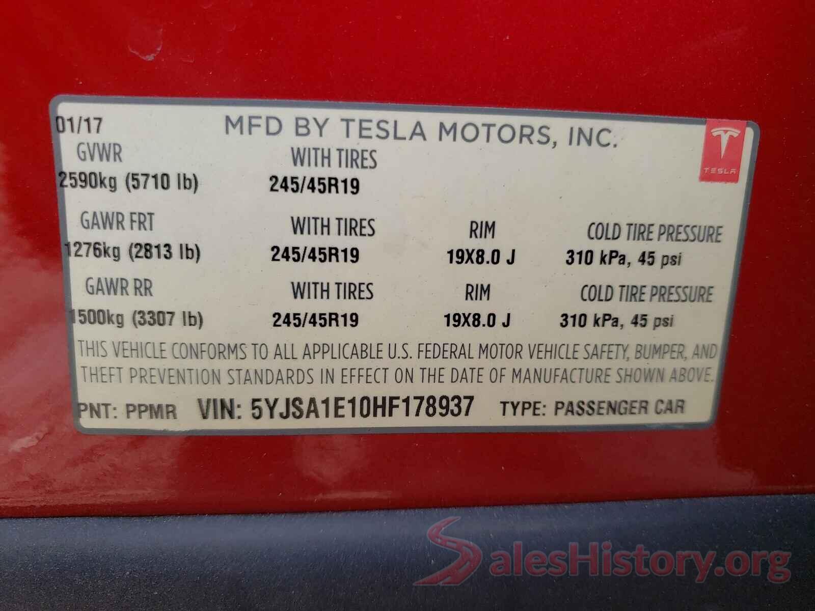 5YJSA1E10HF178937 2017 TESLA MODEL S