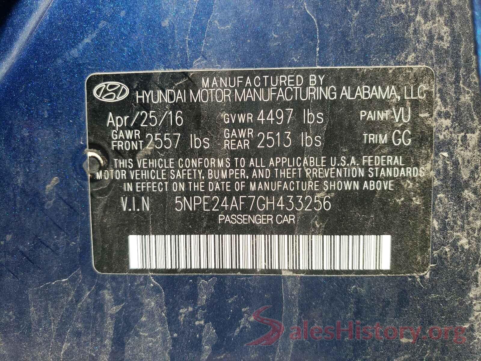 5NPE24AF7GH433256 2016 HYUNDAI SONATA