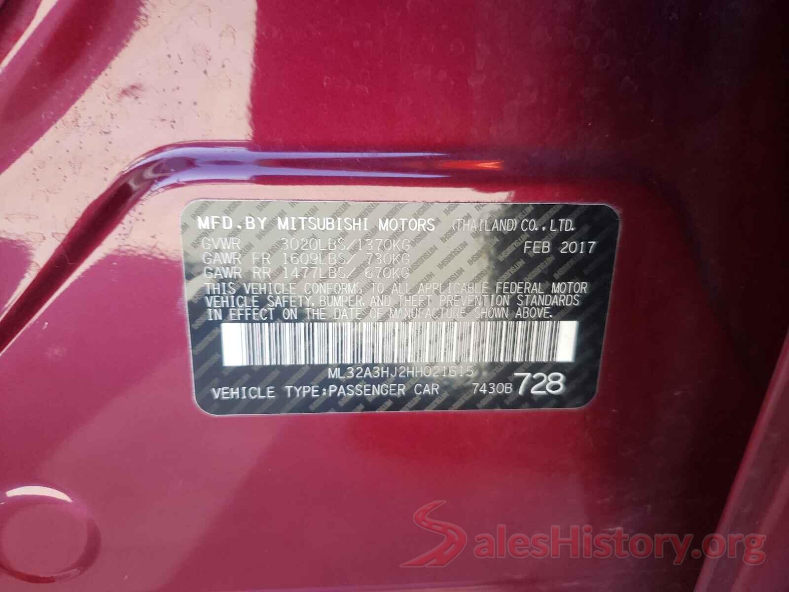 ML32A3HJ2HH021615 2017 MITSUBISHI MIRAGE