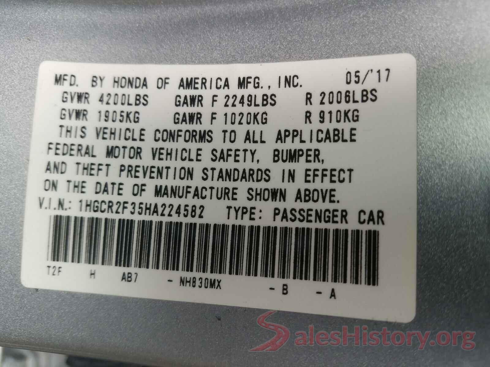 1HGCR2F35HA224582 2017 HONDA ACCORD