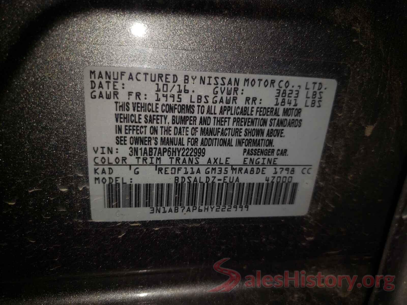 3N1AB7AP6HY222999 2017 NISSAN SENTRA