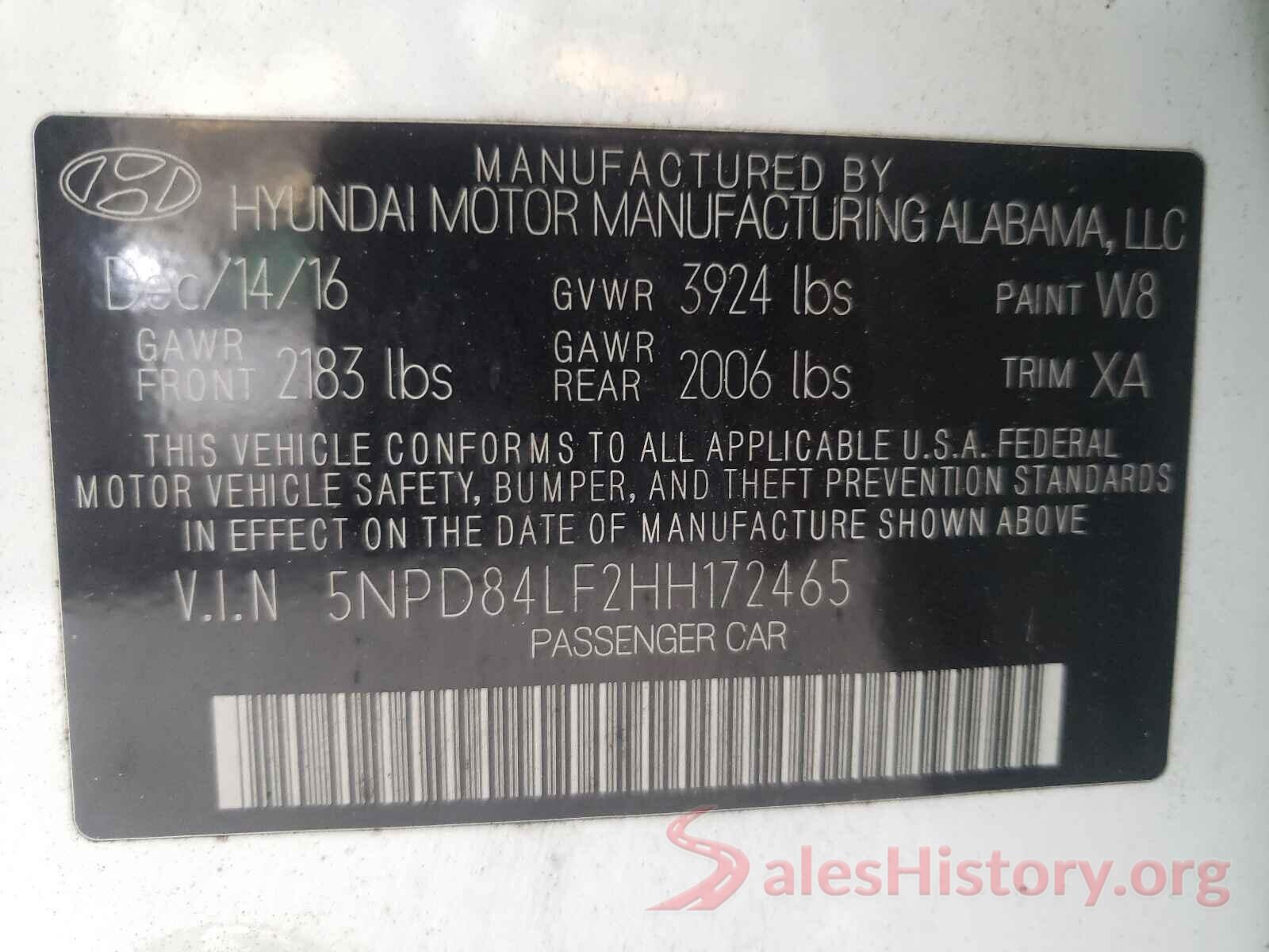 5NPD84LF2HH172465 2017 HYUNDAI ELANTRA