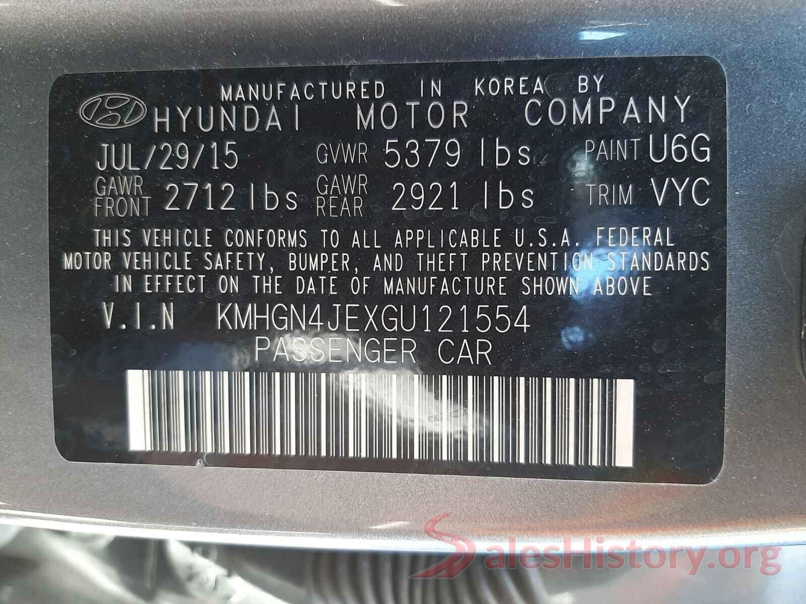 KMHGN4JEXGU121554 2016 HYUNDAI GENESIS