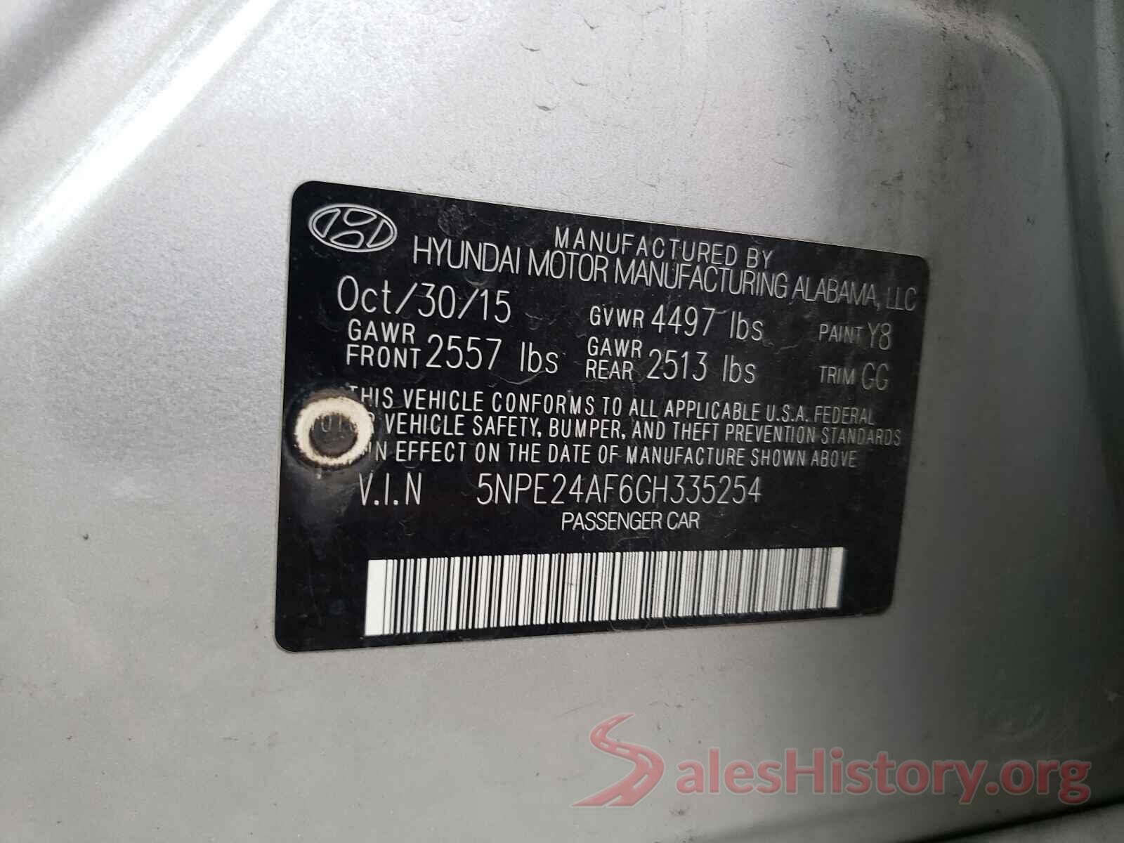 5NPE24AF6GH335254 2016 HYUNDAI SONATA