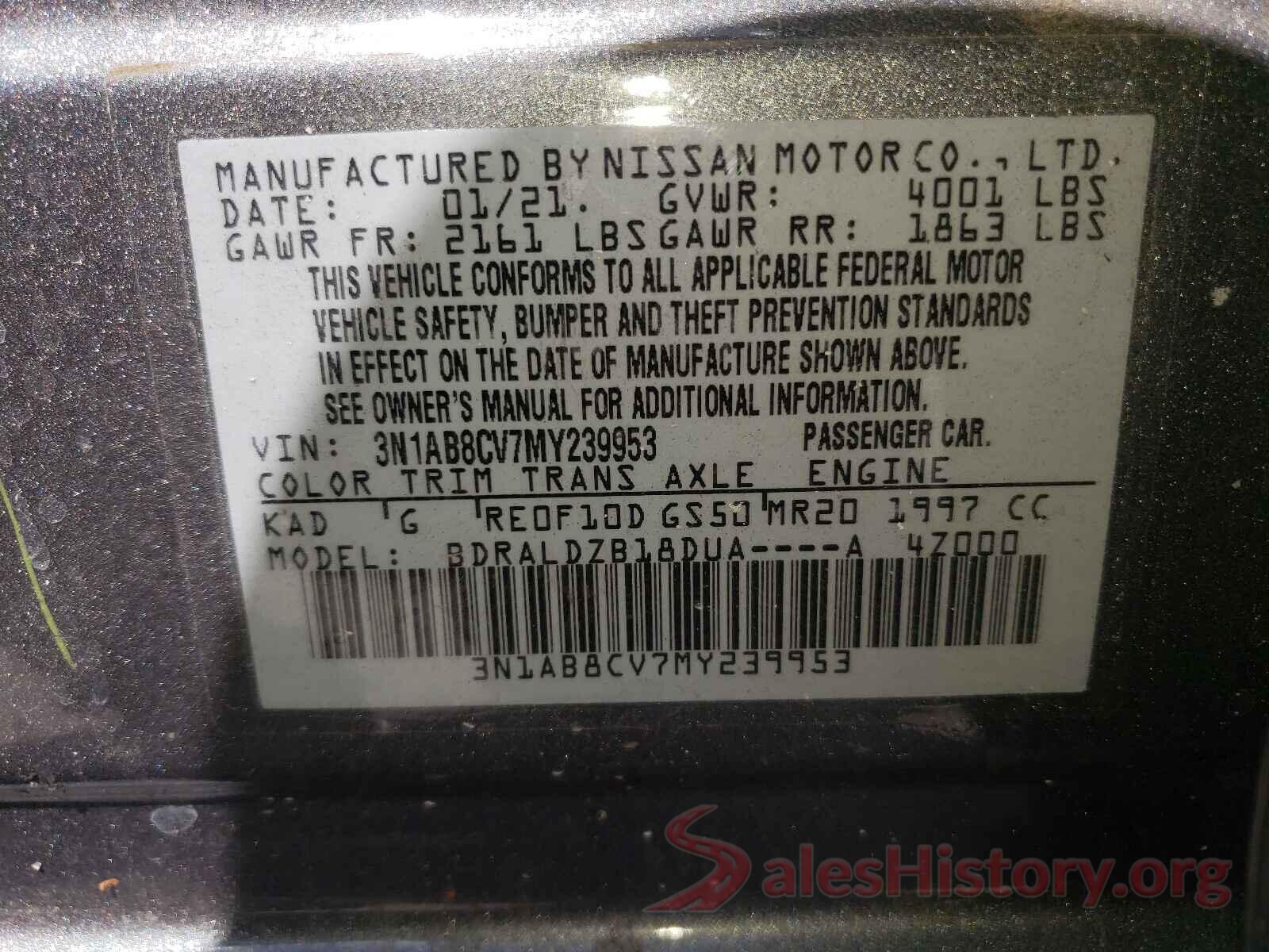 3N1AB8CV7MY239953 2021 NISSAN SENTRA