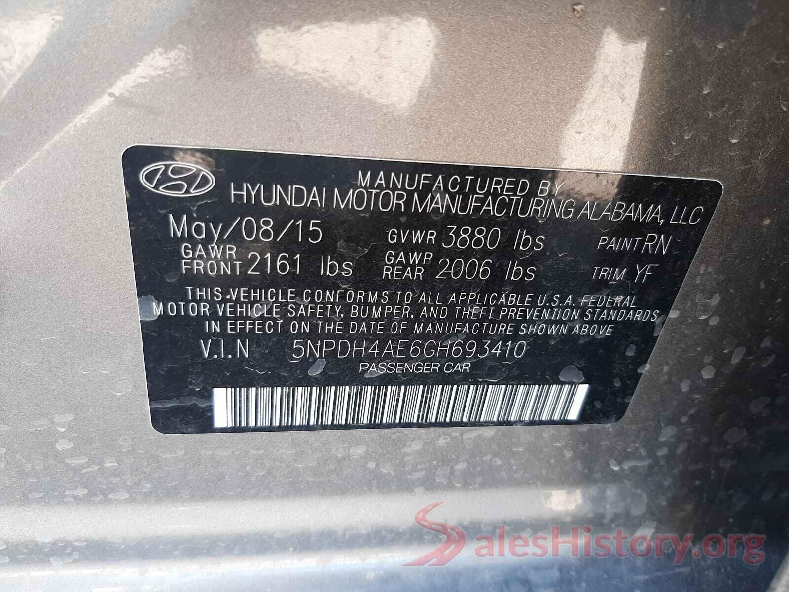 5NPDH4AE6GH693410 2016 HYUNDAI ELANTRA