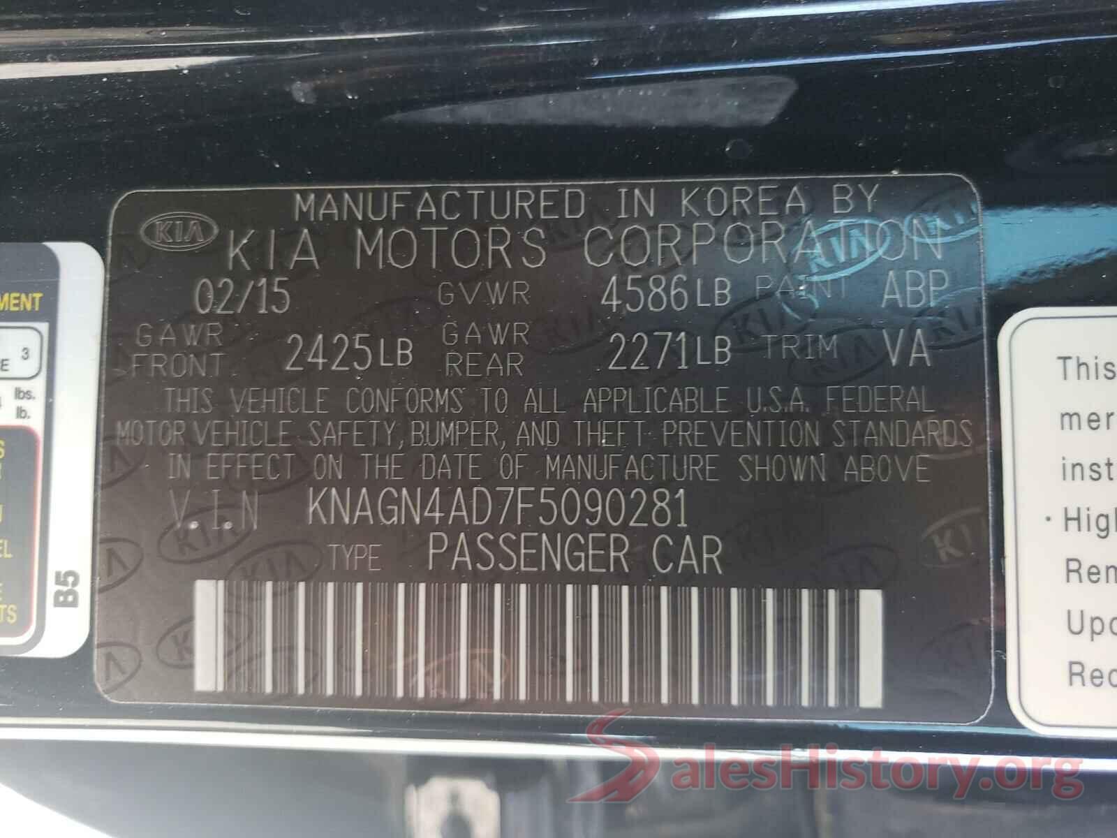 KNAGN4AD7F5090281 2015 KIA OPTIMA