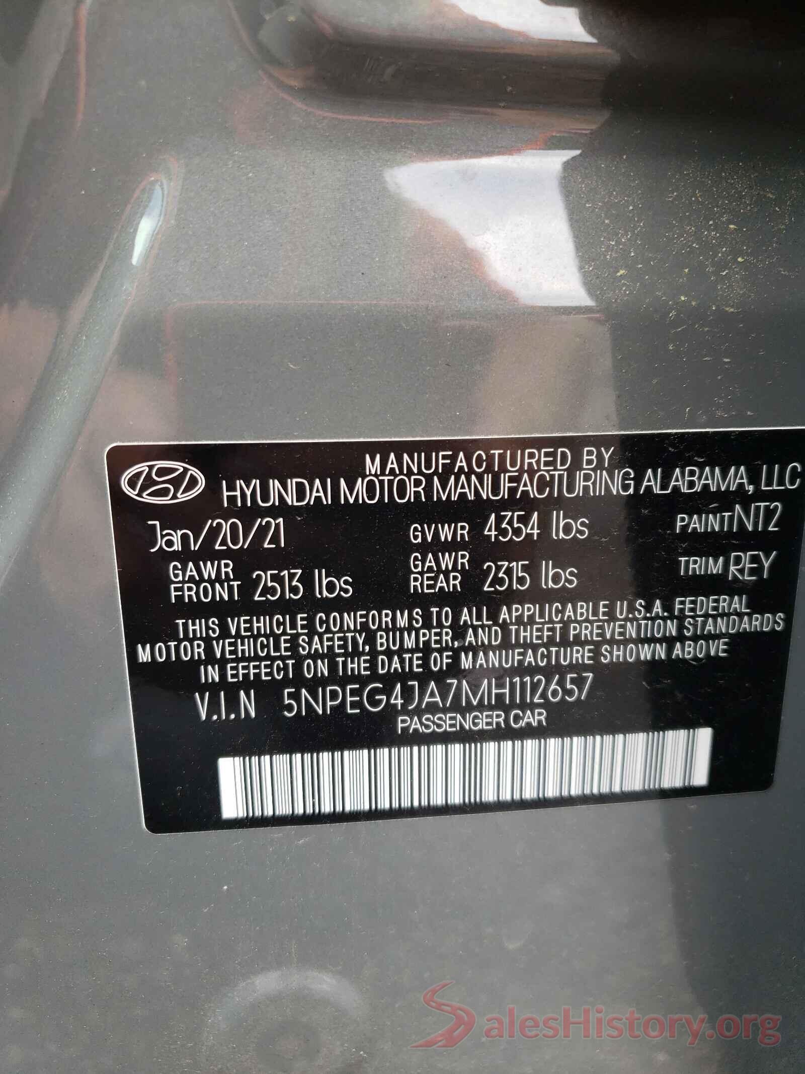 5NPEG4JA7MH112657 2021 HYUNDAI SONATA