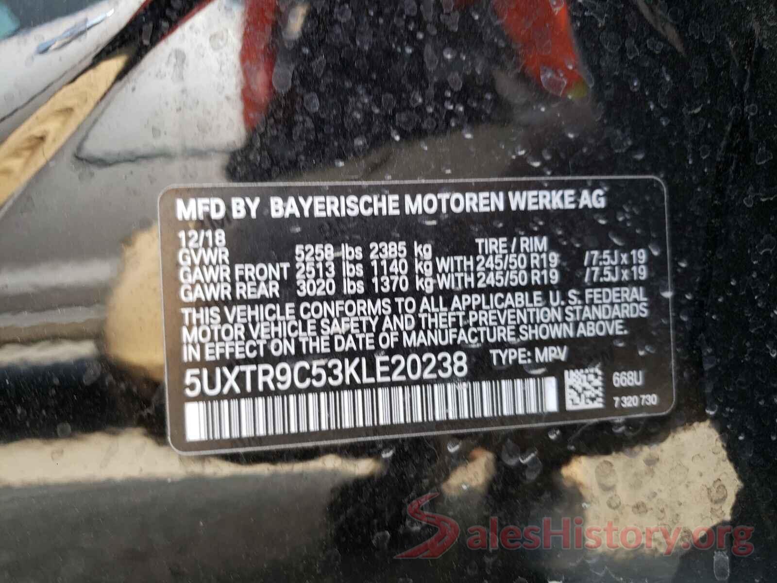 5UXTR9C53KLE20238 2019 BMW X3