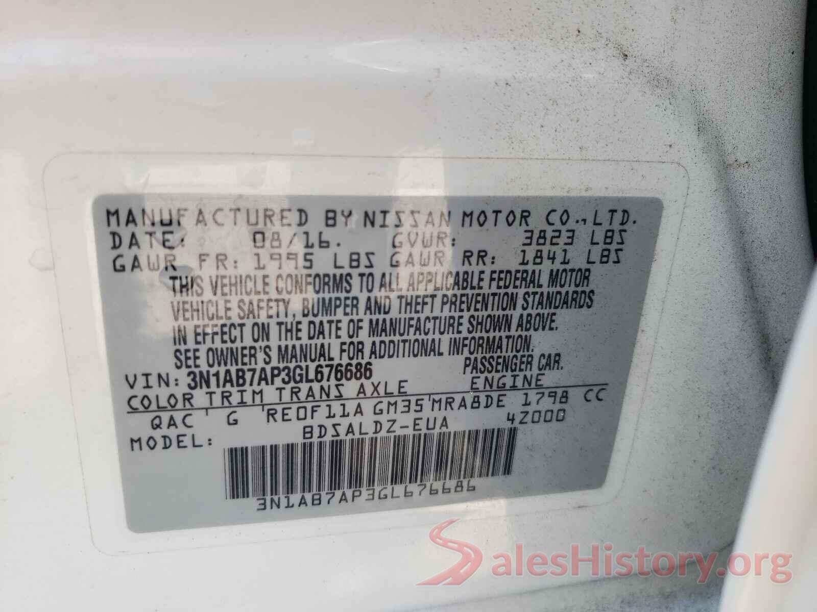 3N1AB7AP3GL676686 2016 NISSAN SENTRA