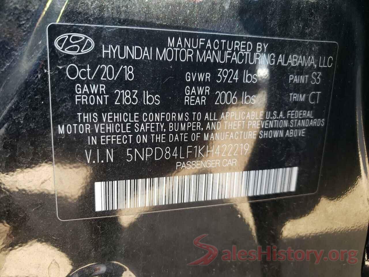 5NPD84LF1KH422219 2019 HYUNDAI ELANTRA