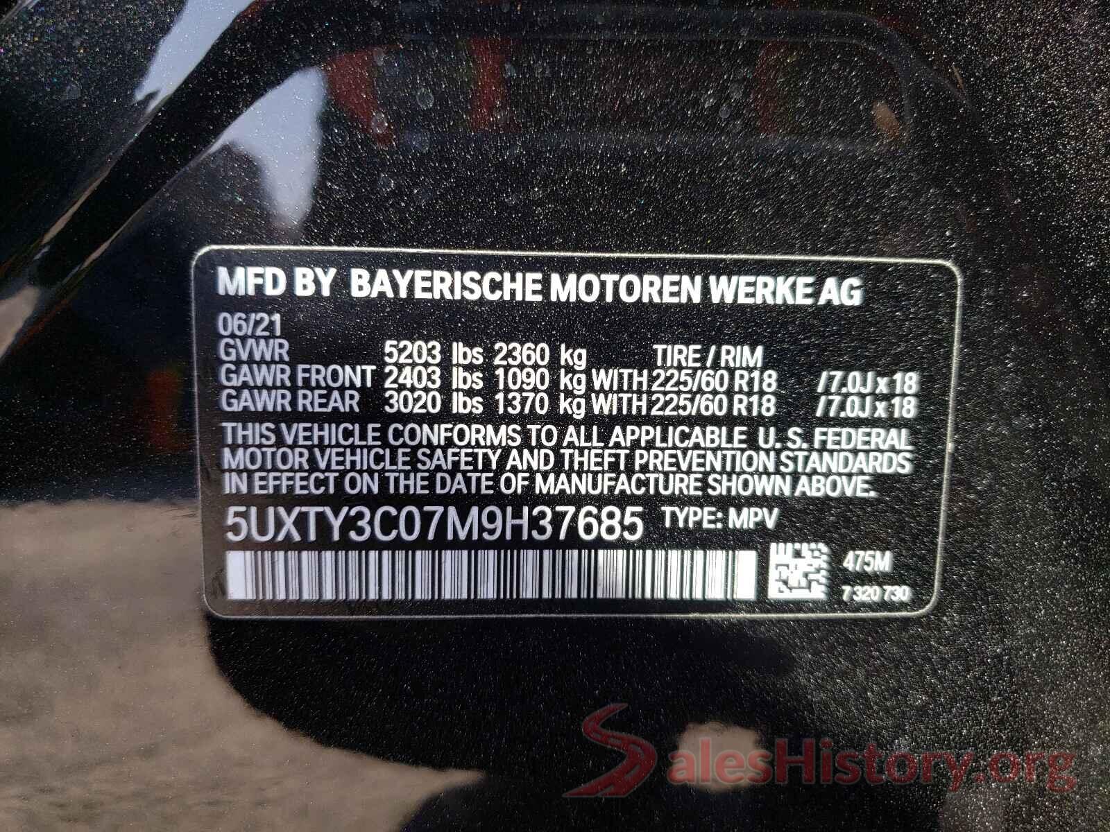 5UXTY3C07M9H37685 2021 BMW X3