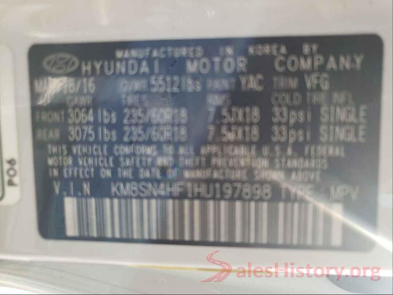 KM8SN4HF1HU197898 2017 HYUNDAI SANTA FE