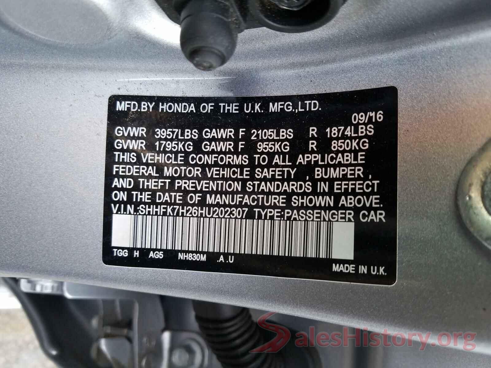 SHHFK7H26HU202307 2017 HONDA CIVIC