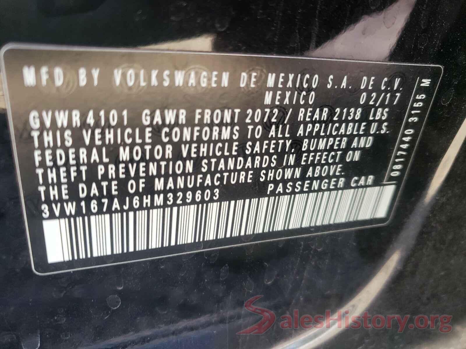 3VW167AJ6HM329603 2017 VOLKSWAGEN JETTA