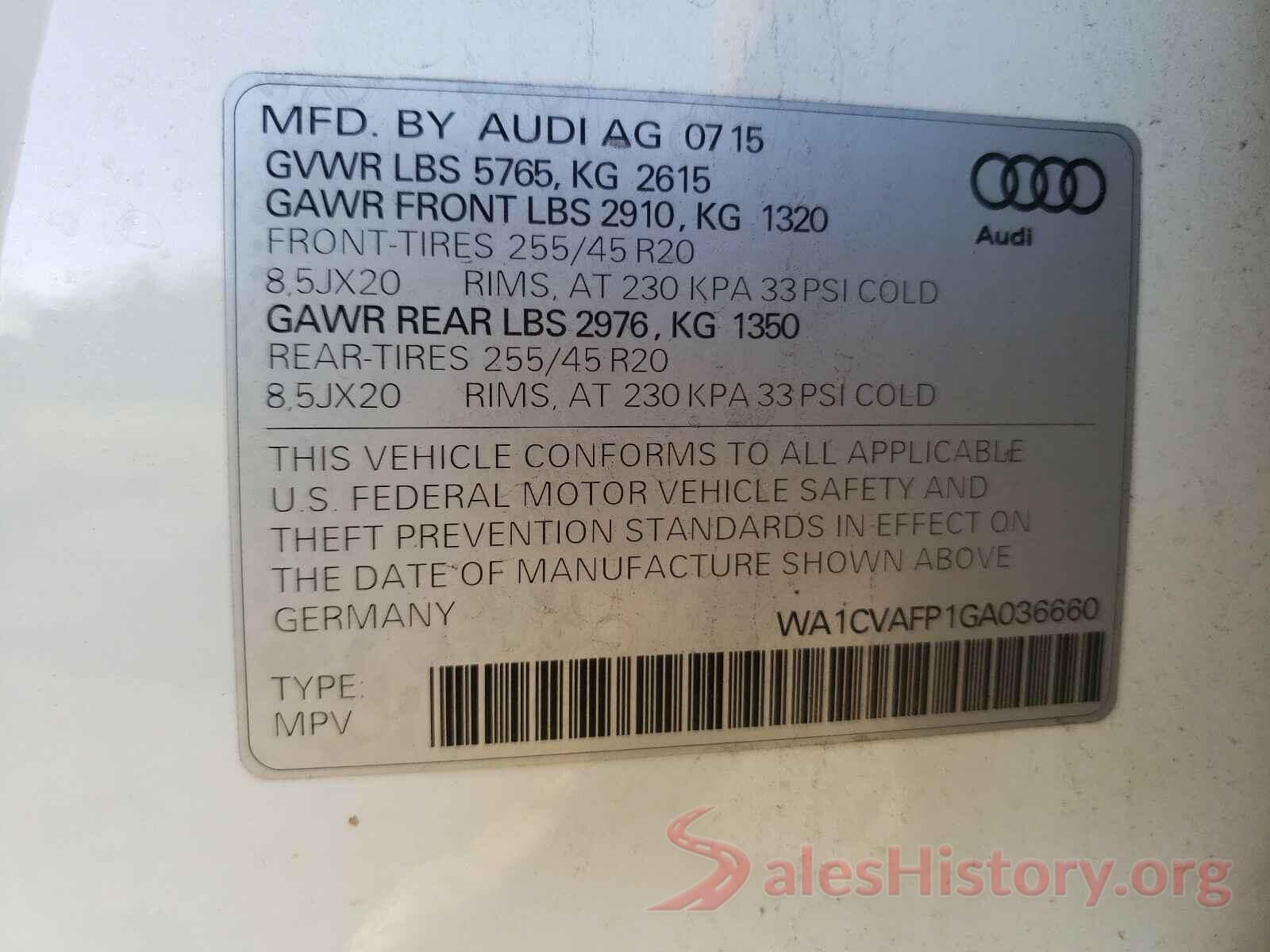 WA1CVAFP1GA036660 2016 AUDI Q5