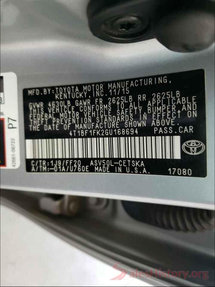 4T1BF1FK2GU168694 2016 TOYOTA CAMRY