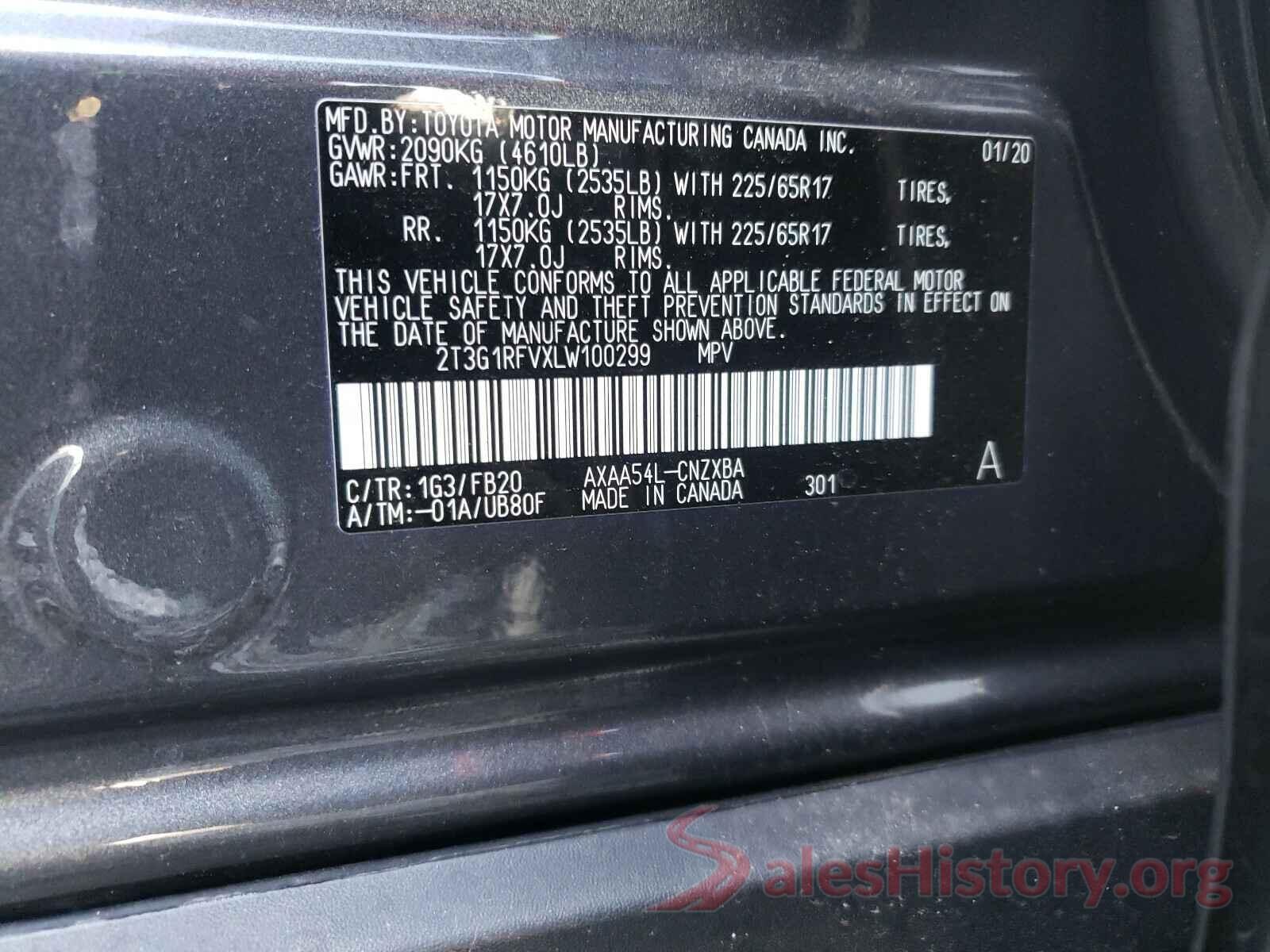 2T3G1RFVXLW100299 2020 TOYOTA RAV4