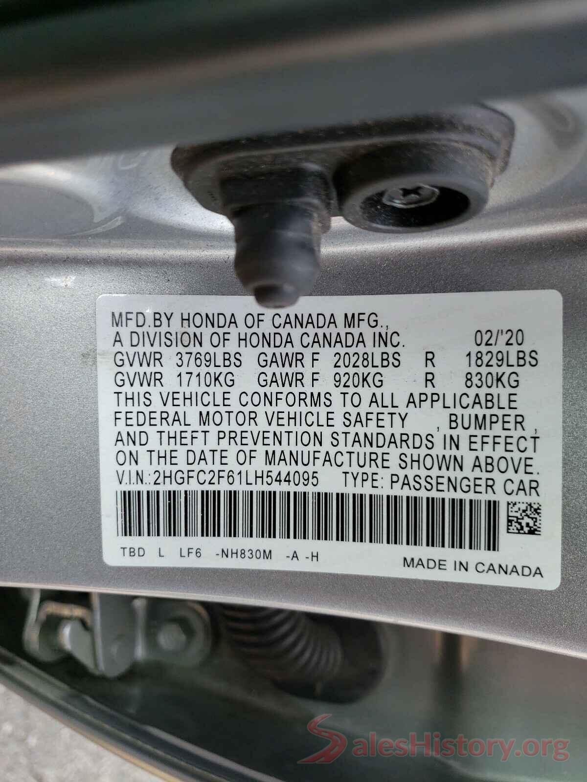 2HGFC2F61LH544095 2020 HONDA CIVIC