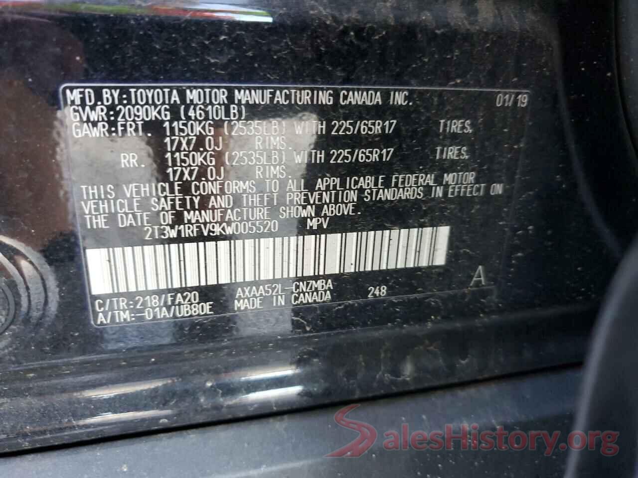 2T3W1RFV9KW005520 2019 TOYOTA RAV4