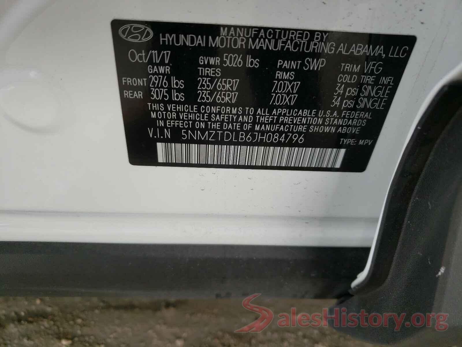 5NMZTDLB6JH084796 2018 HYUNDAI SANTA FE