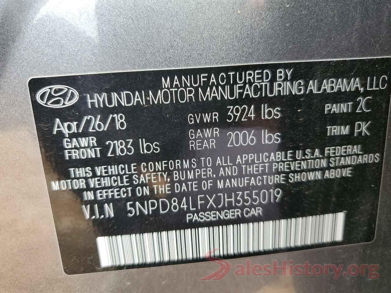 5NPD84LFXJH355019 2018 HYUNDAI ELANTRA