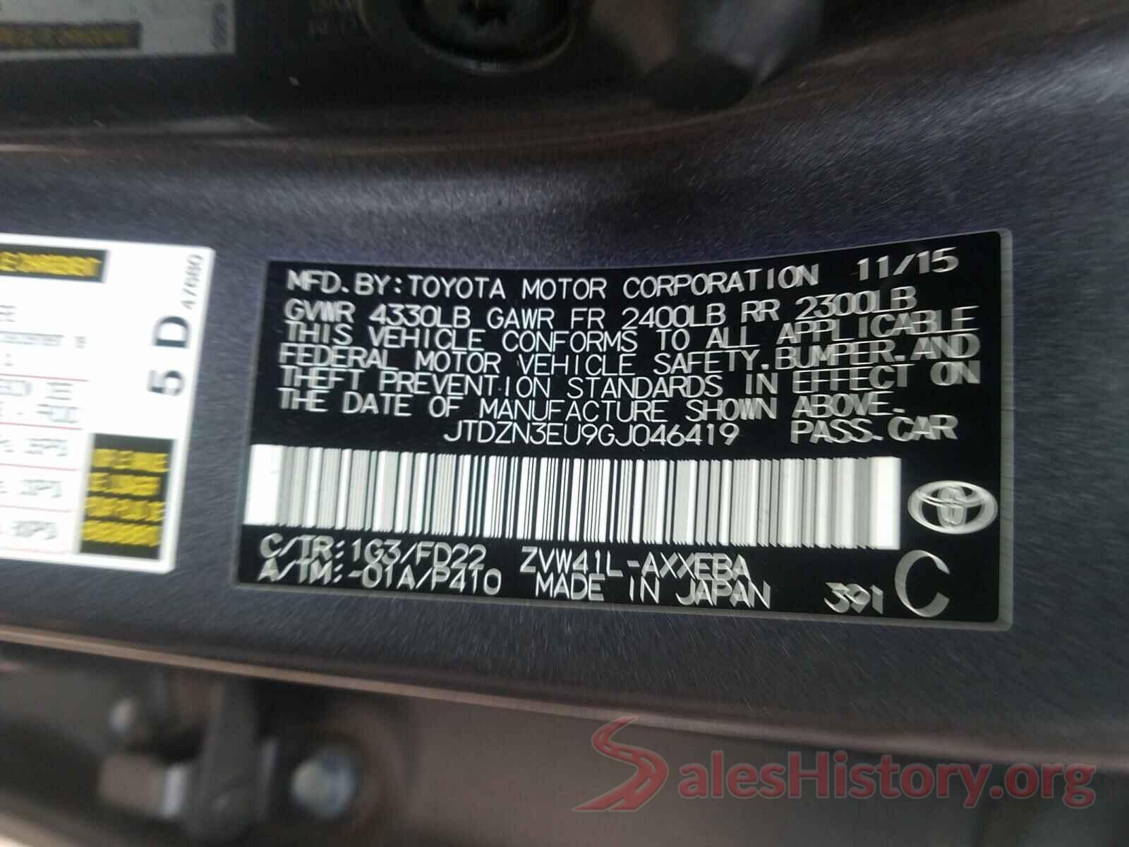 JTDZN3EU9GJ046419 2016 TOYOTA PRIUS