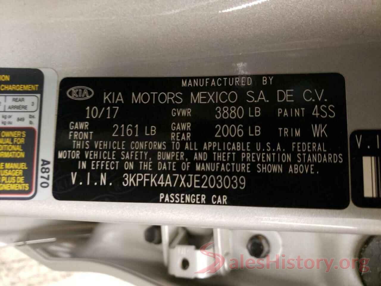 3KPFK4A7XJE203039 2018 KIA FORTE