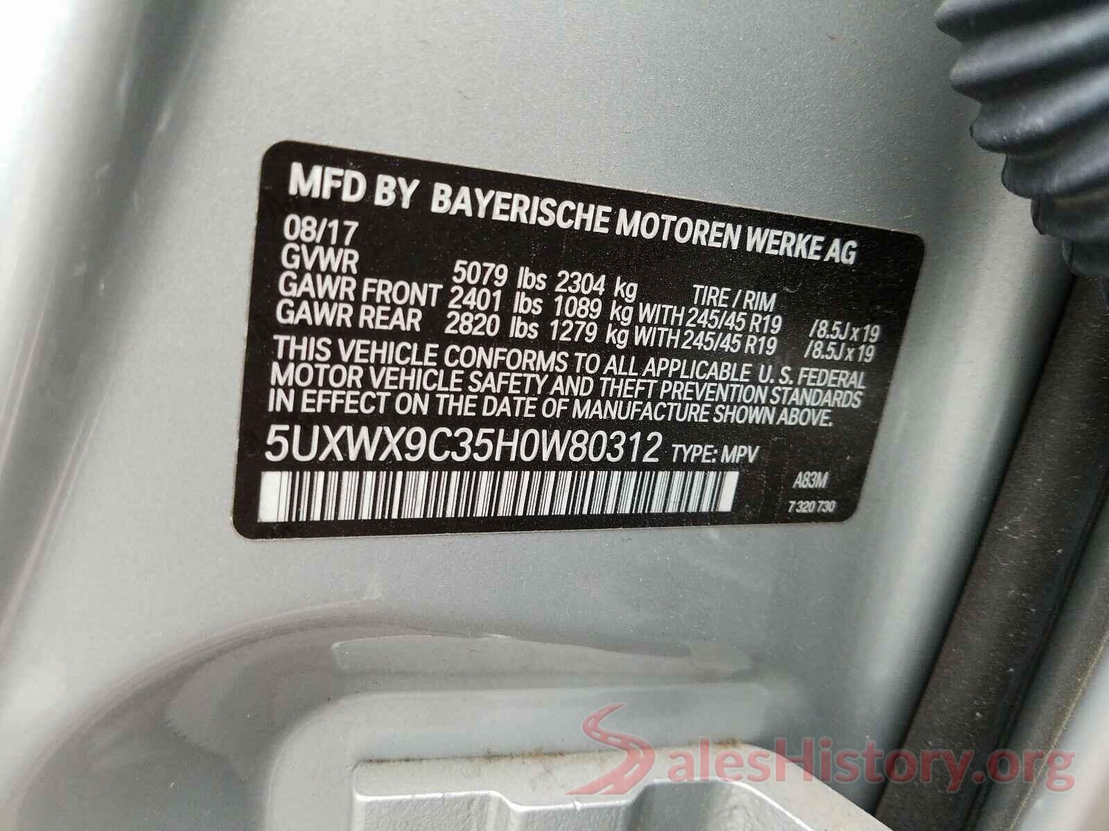 5UXWX9C35H0W80312 2017 BMW X3