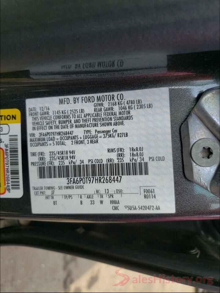 3FA6P0T97HR268447 2017 FORD FUSION