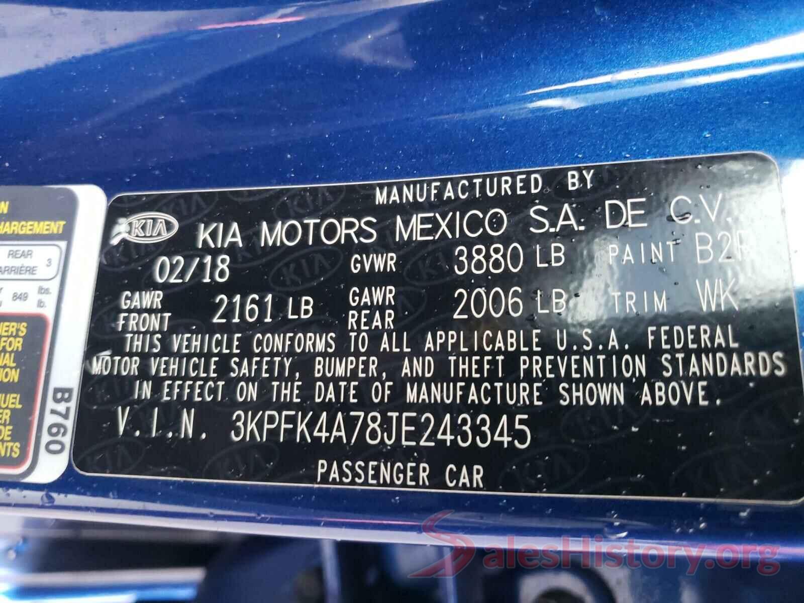 3KPFK4A78JE243345 2018 KIA FORTE