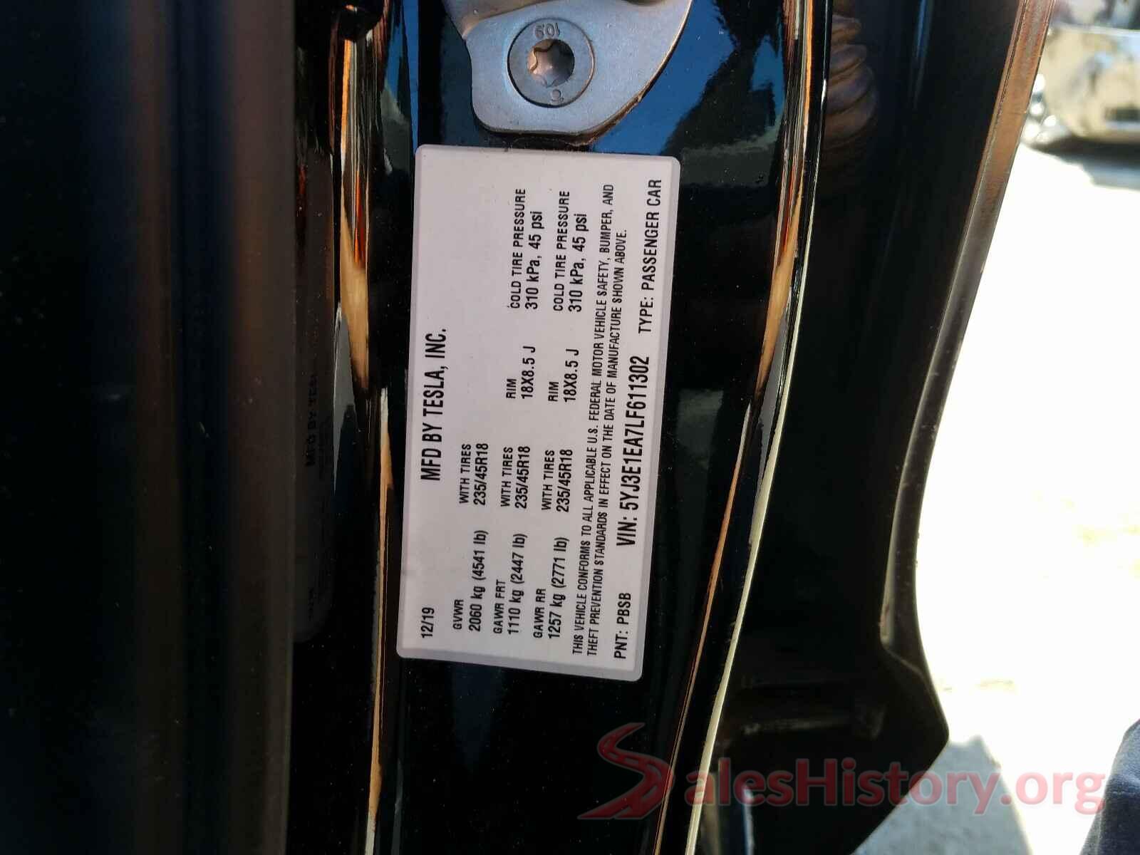 5YJ3E1EA7LF611302 2020 TESLA MODEL 3