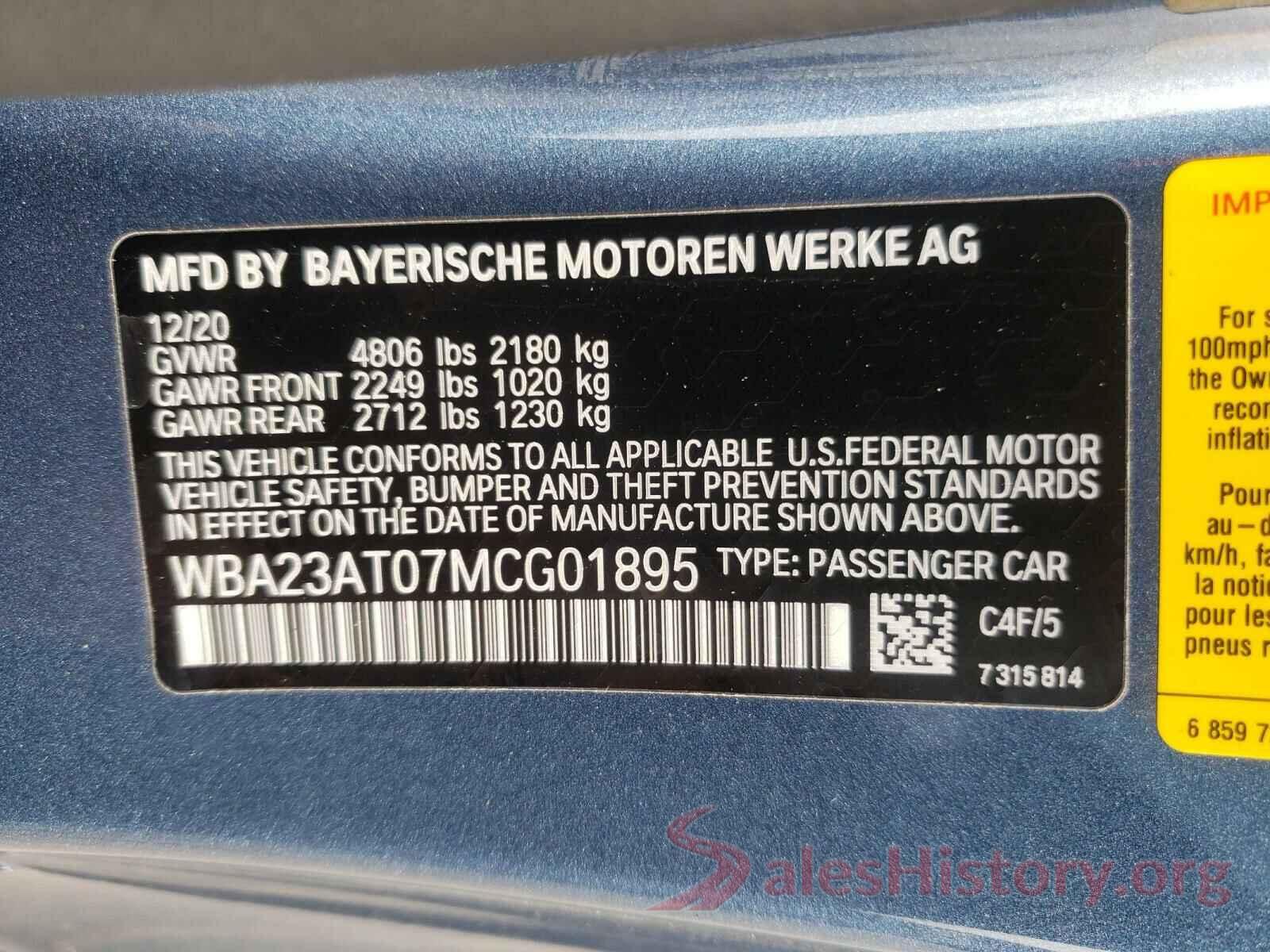 WBA23AT07MCG01895 2021 BMW 4 SERIES