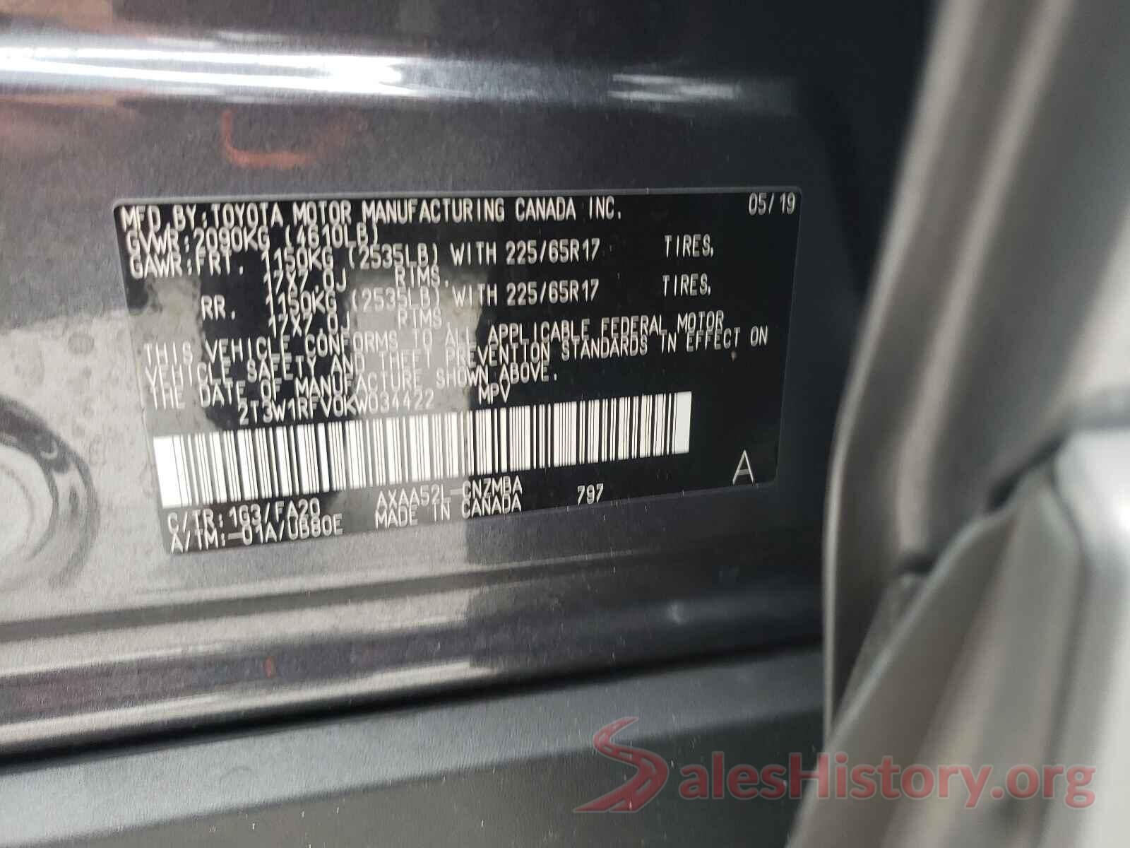 2T3W1RFV0KW034422 2019 TOYOTA RAV4