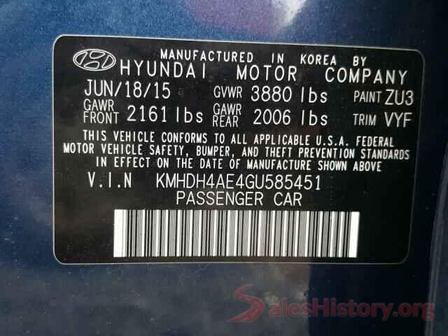 KMHDH4AE4GU585451 2016 HYUNDAI ELANTRA