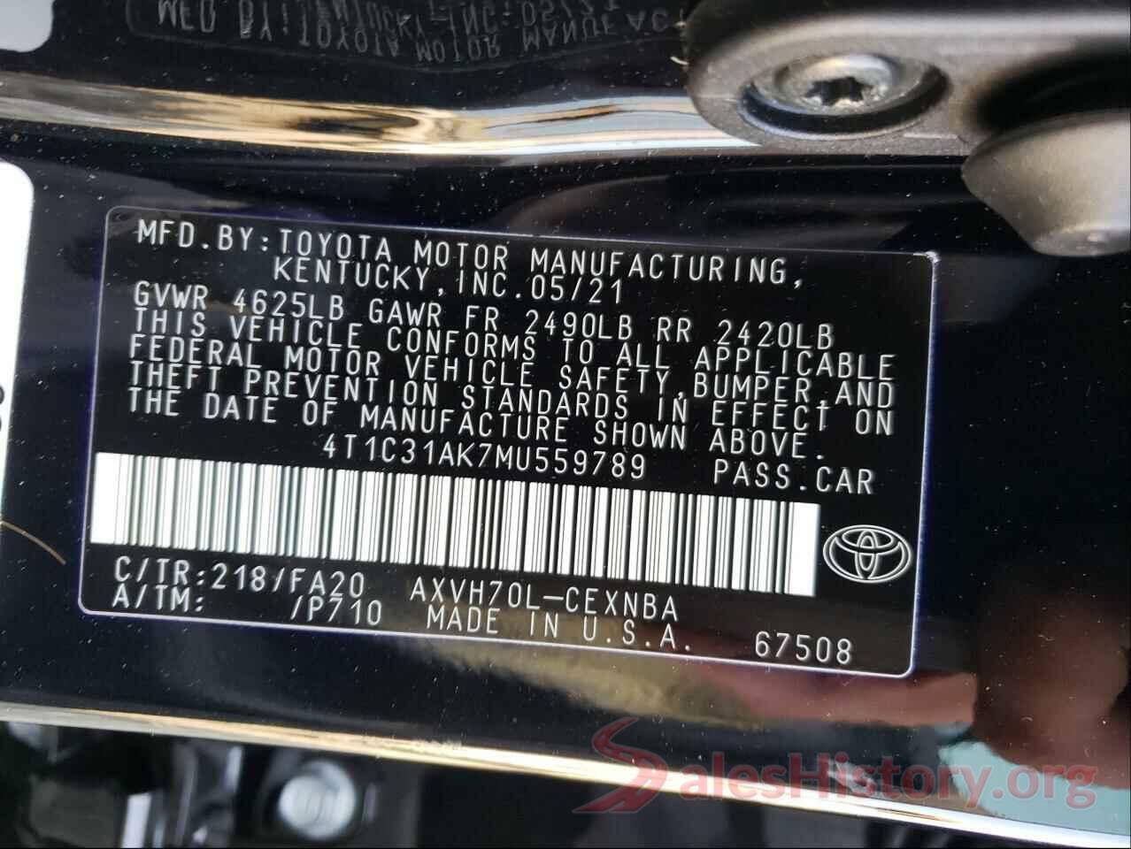 4T1C31AK7MU559789 2021 TOYOTA CAMRY