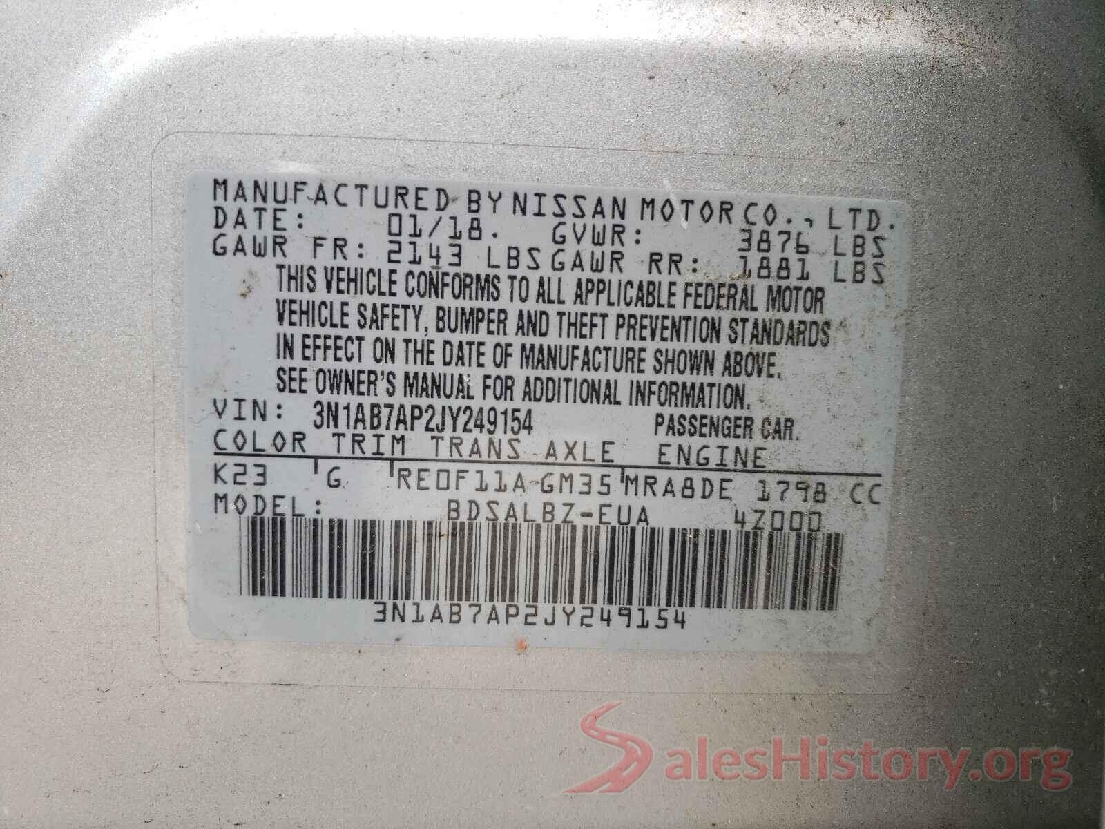 3N1AB7AP2JY249154 2018 NISSAN SENTRA