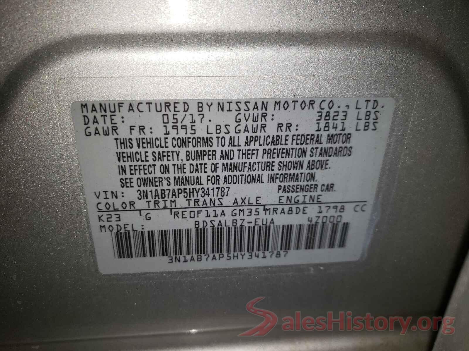 3N1AB7AP5HY341787 2017 NISSAN SENTRA