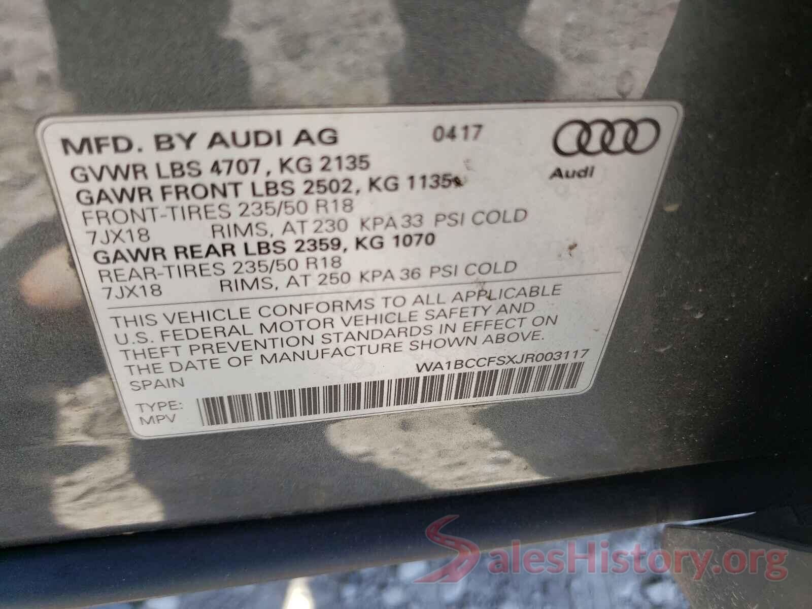 WA1BCCFSXJR003117 2018 AUDI Q3