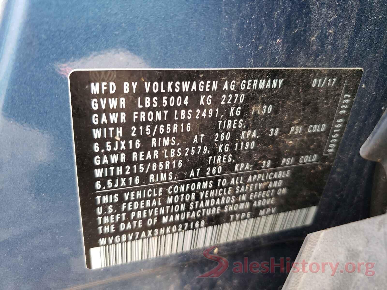 WVGBV7AX3HK027168 2017 VOLKSWAGEN TIGUAN