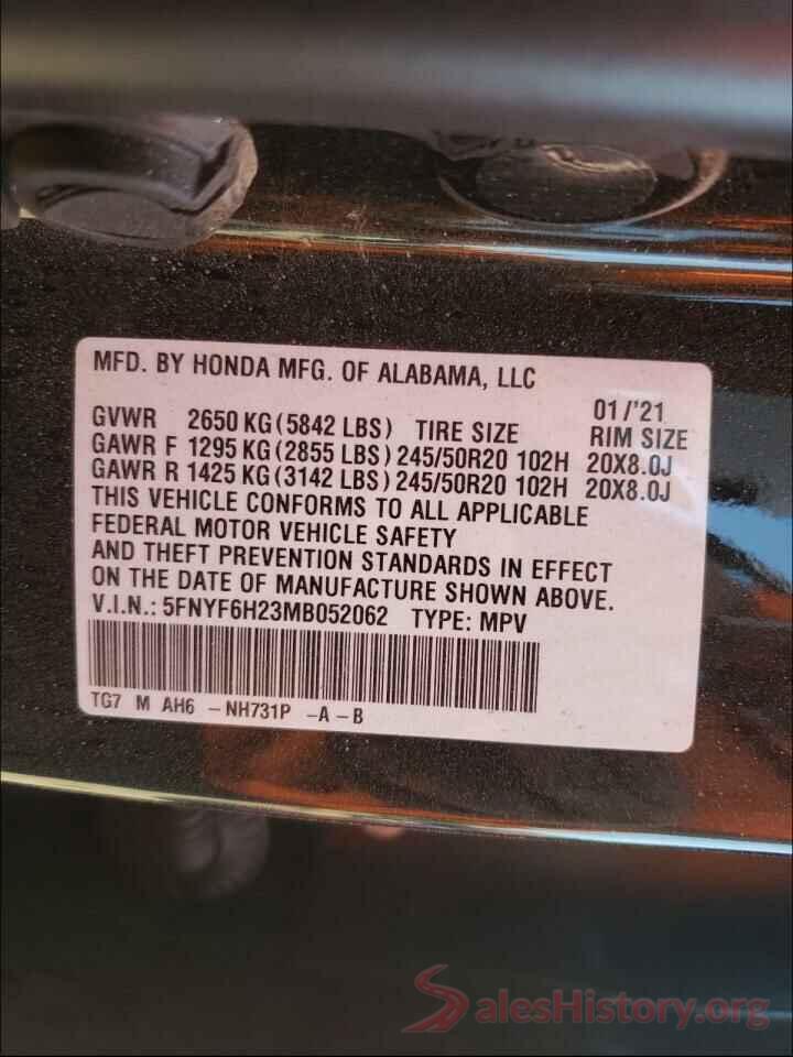 5FNYF6H23MB052062 2021 HONDA PILOT