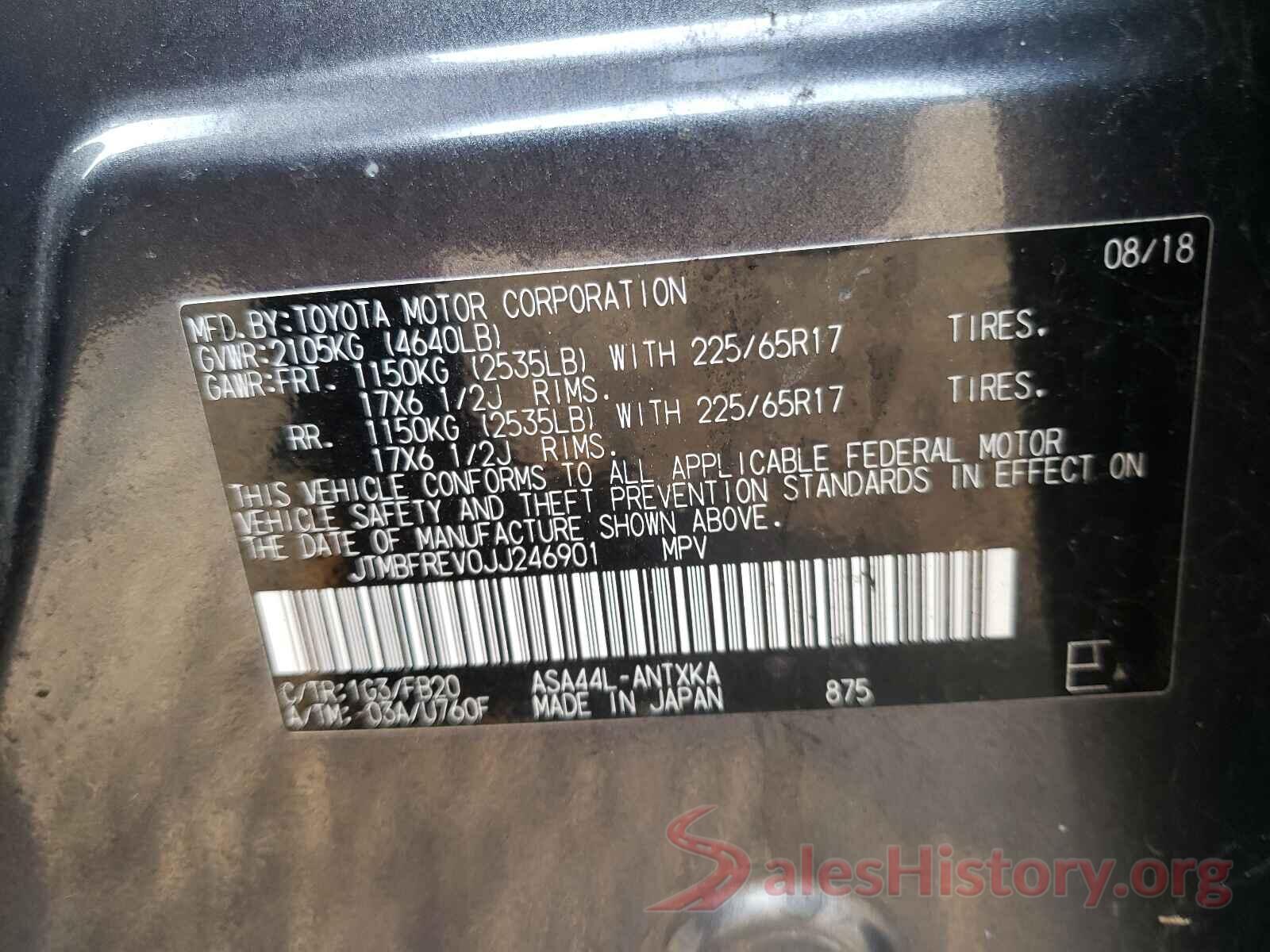 JTMBFREV0JJ246901 2018 TOYOTA RAV4