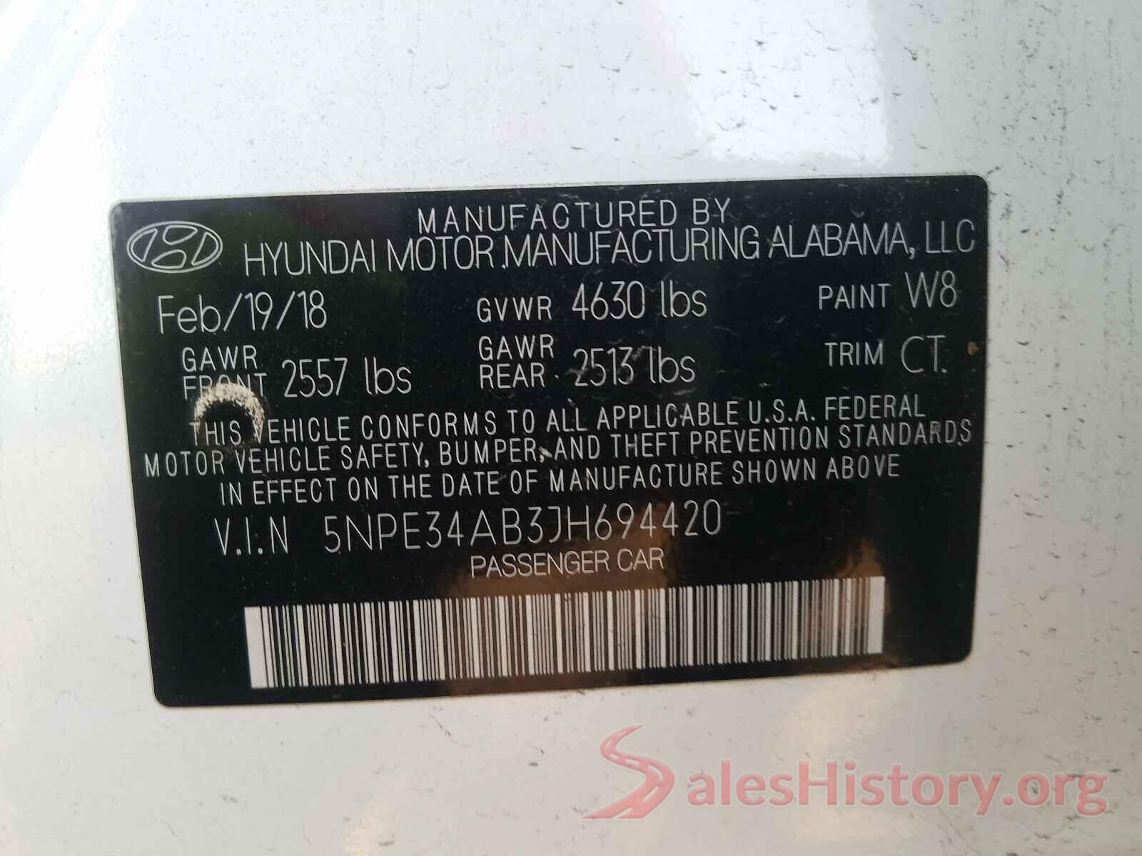 5NPE34AB3JH694420 2018 HYUNDAI SONATA