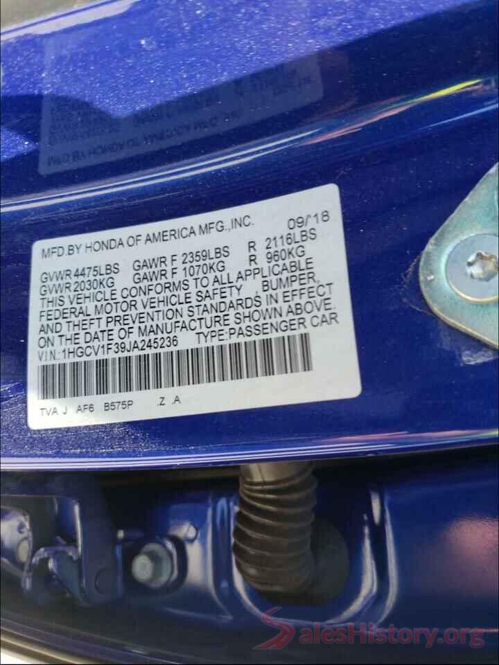 1HGCV1F39JA245236 2018 HONDA ACCORD