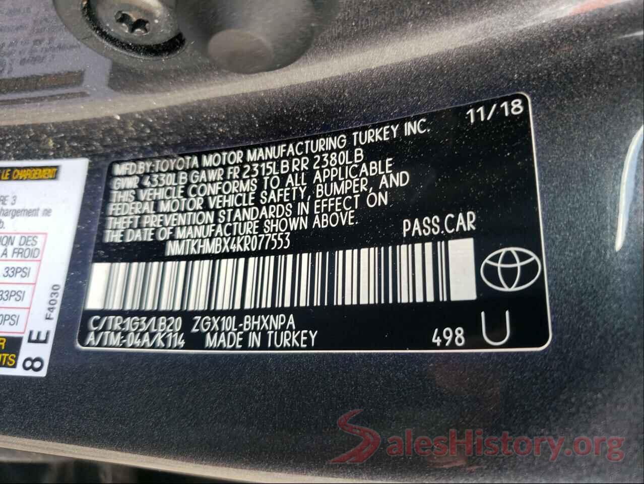 NMTKHMBX4KR077553 2019 TOYOTA C-HR