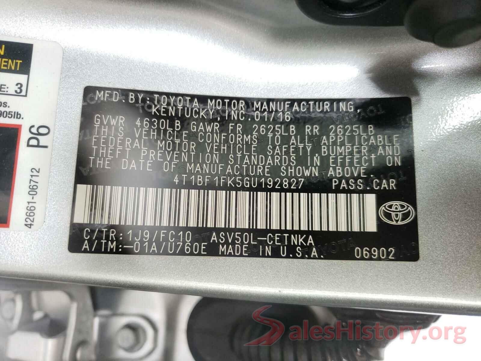 4T1BF1FK5GU192827 2016 TOYOTA CAMRY