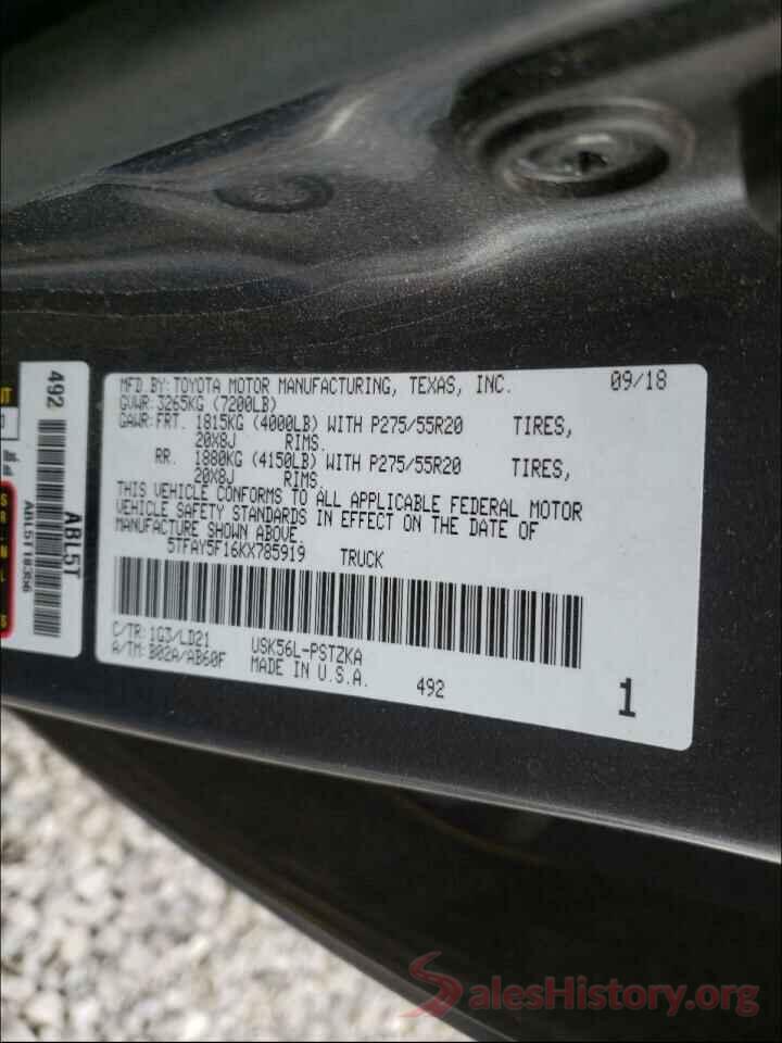 5TFAY5F16KX785919 2019 TOYOTA TUNDRA